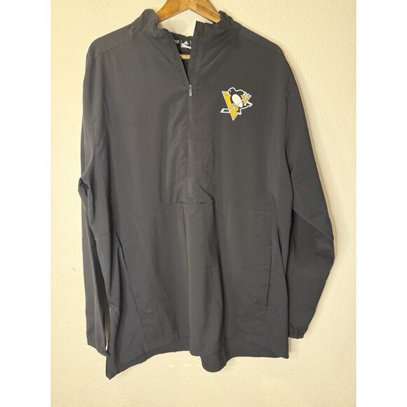 Adidas Pittsburgh Penguins 1/4 Zip Jacket Windbreaker GameMode Climate FJ2006 L - Picture 1 of 7